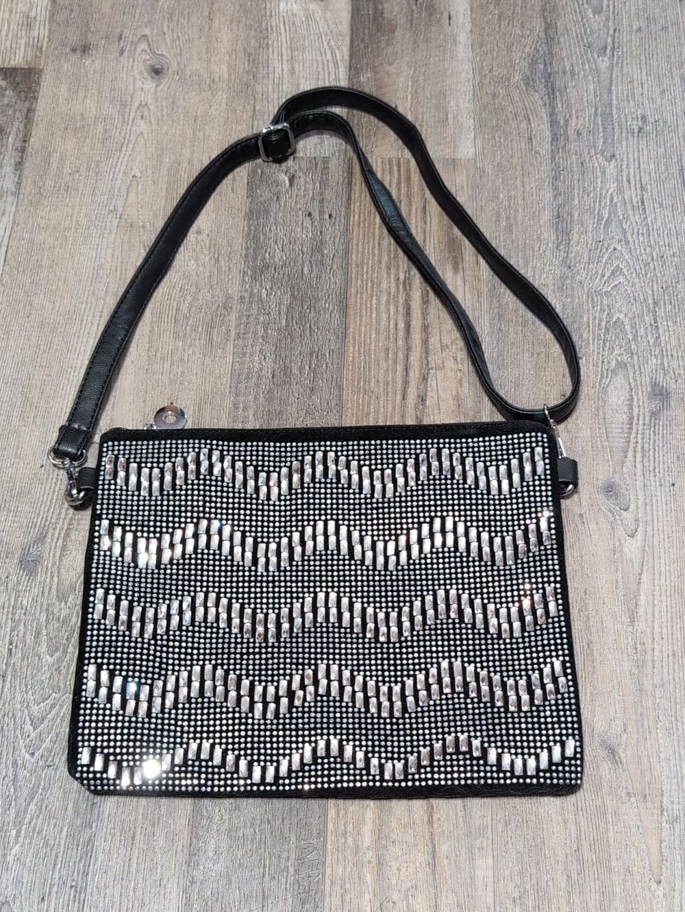 Black Sequin Wave Crossbody Bag - Elegant Women's Shoulder Bag